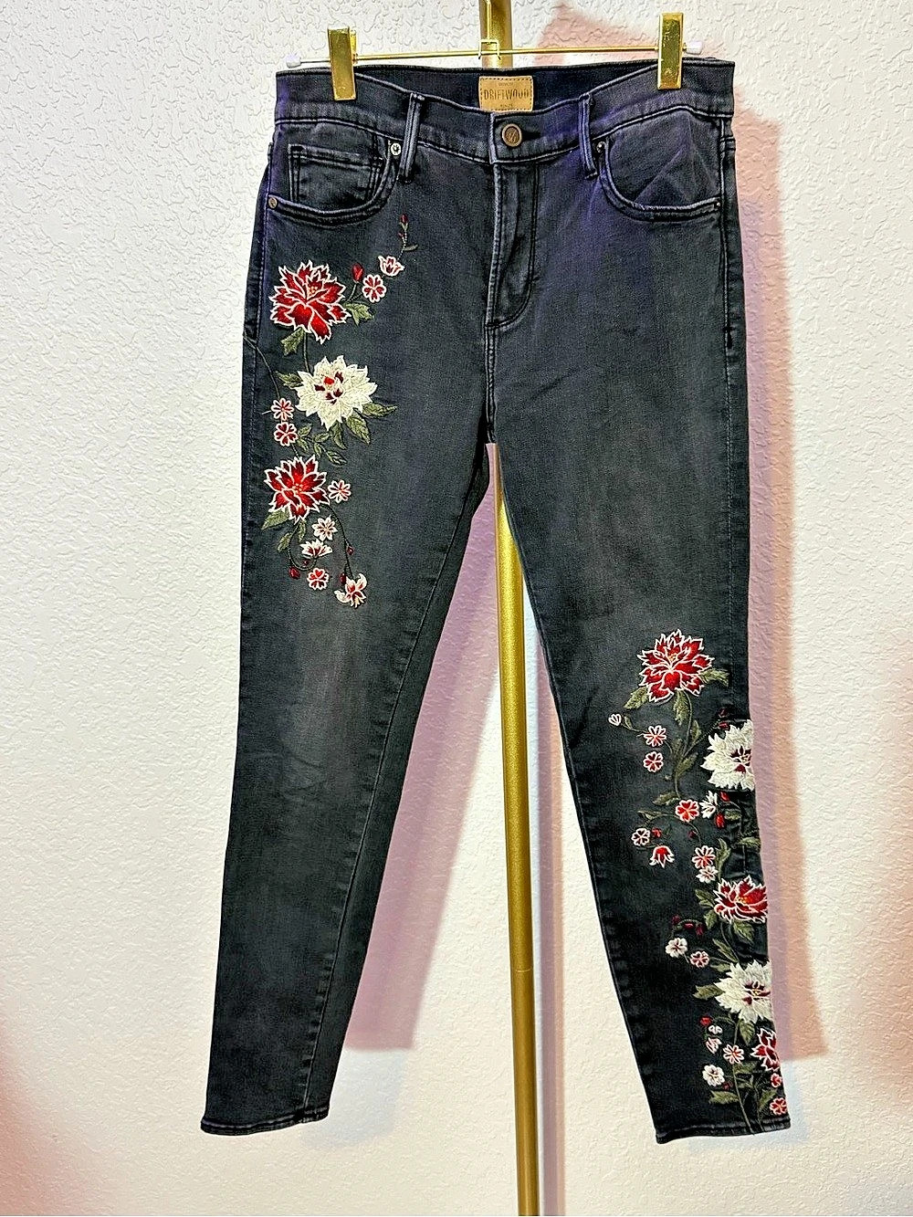 Driftwood Jackie Floral Embroidered Skinny Jeans Waist 26 (B5)